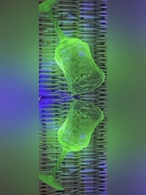Vintage Uranium Glass Goblets Pair Tiffin Green Diamond Optic UV Glow
